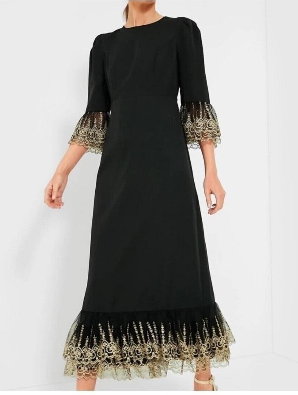 NWT Pomander Place Black Lace Trim Maxi/Midi Dress - Size XL